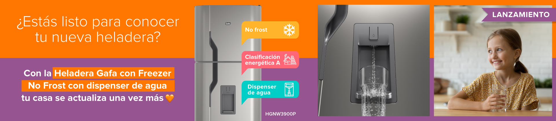 Lanzamiento Gafa - Estás listo para conocer tu nueva heladera? Heladera Gafa con Freezer No Frost con dispenser de agua. 